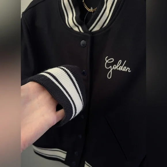 Golden Goose Dirce Navy Cropped Bomber Jacket Size 40 IT New - Picture 10 of 16